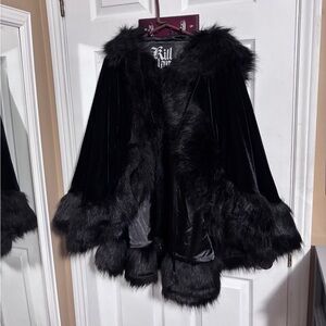 Killstar Dark Aura Cloak Black Faux Fur Trim Cape